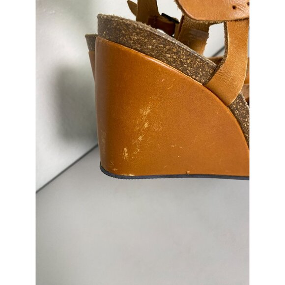 Uma Leather Strappy Wedge Sandals Size 9 EU 39 Made In Spain Orange Brown Ankle - Picture 8 of 13